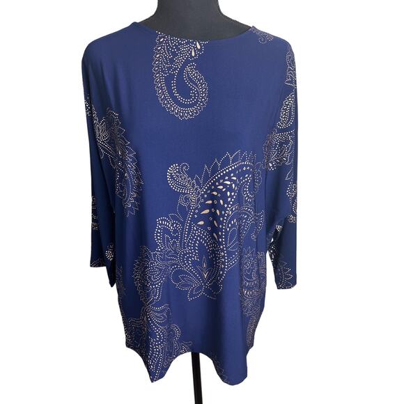 Susan Graver Regular Foil-Printed Liquid Knit Tunic INDIGO NWOT SIZE S - Picture 2 of 8